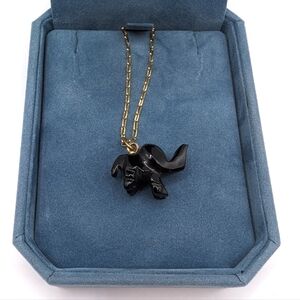 Hand Carved Jet Elephant Necklace